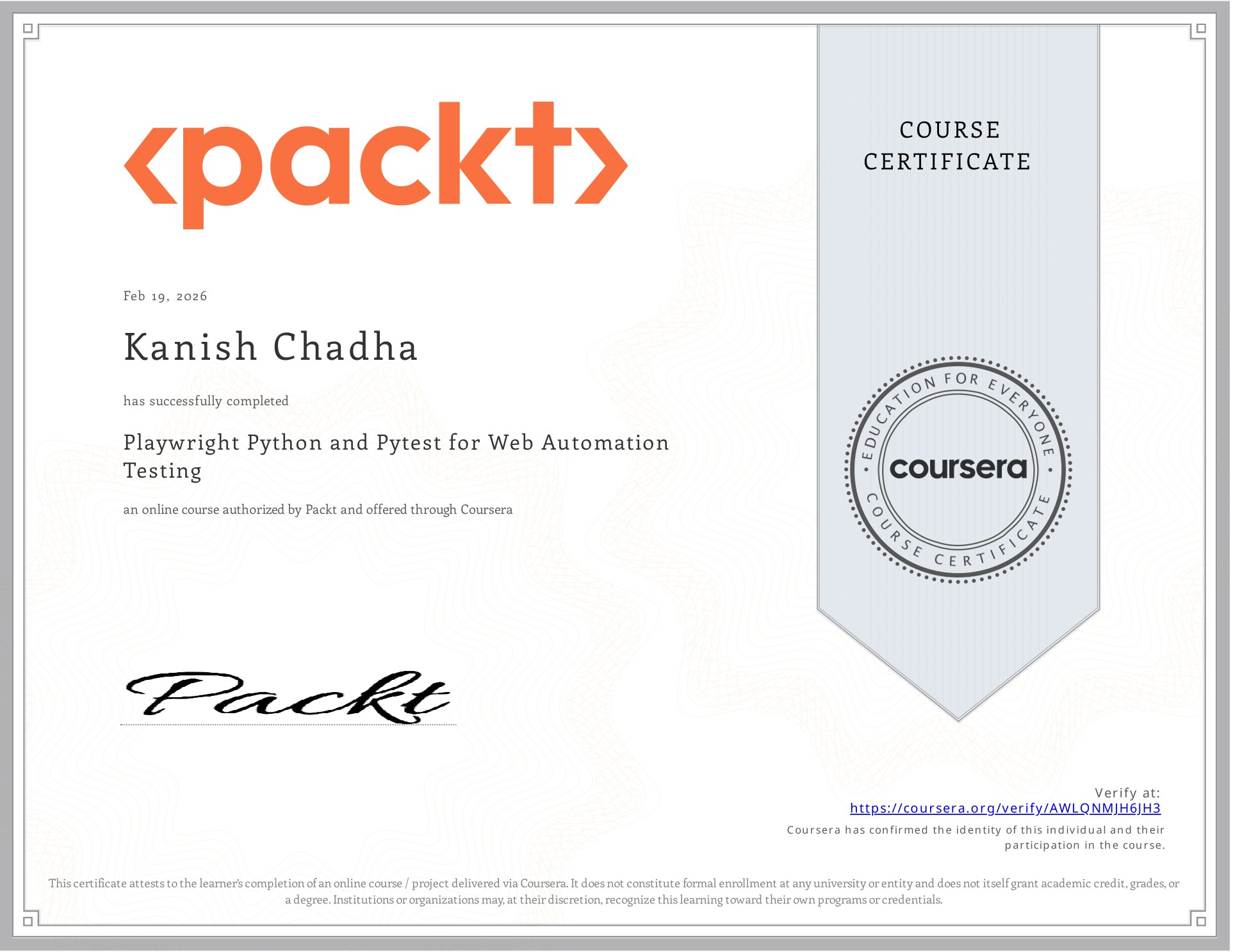 Playwright Python and Pytest certificate preview