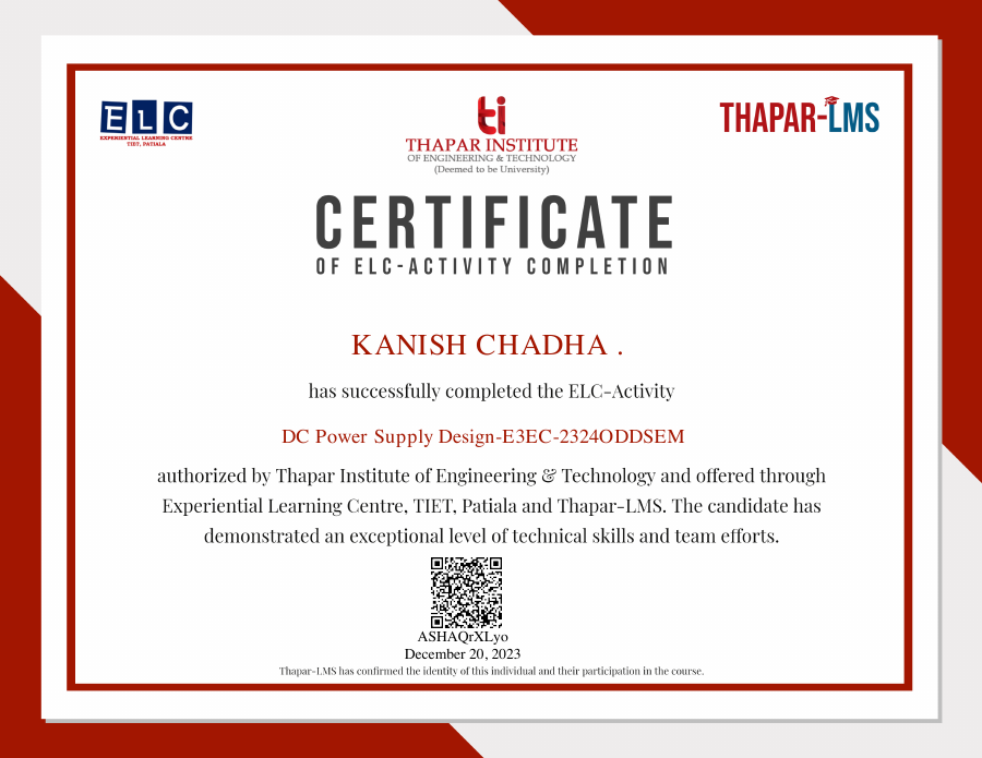 DC power supply design certificate preview